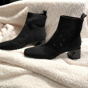 Vivaia Melissa Black Square Toe Perforated Heeled Boots